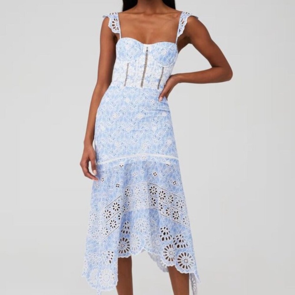 Karina Grimaldi Blue and White Midi Dress